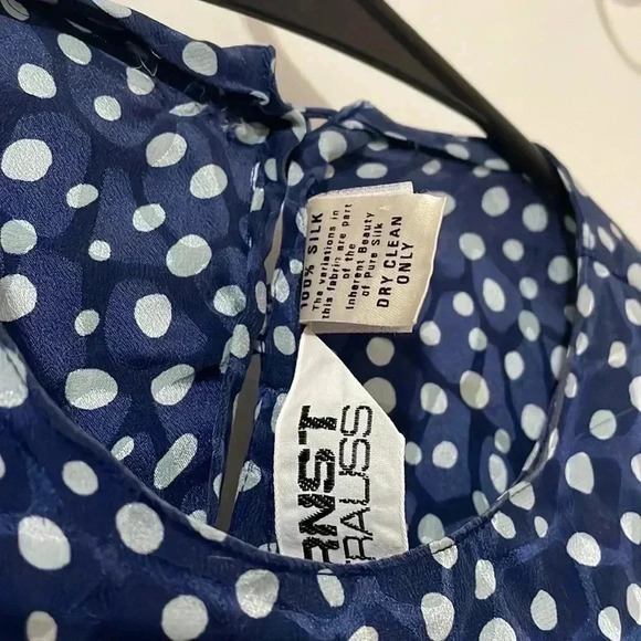 Vintage Ernst Strauss Polka Dot Leopard Print 100% Silk Top Size XS - Picture 3 of 5